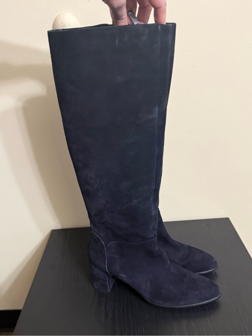 Aquatalia Boots Navy Suede Stretch Rhumba Tall Knee High Leather Fitted Size 9.5